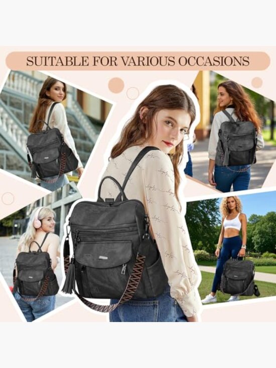 Faux Leather Convertible Backpack Purse for Women Travel Work main image 6